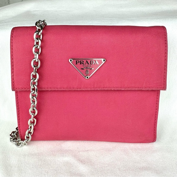 Prada watermelon pink nylon compact wallet on chain crossbody bag - Picture 1 of 15